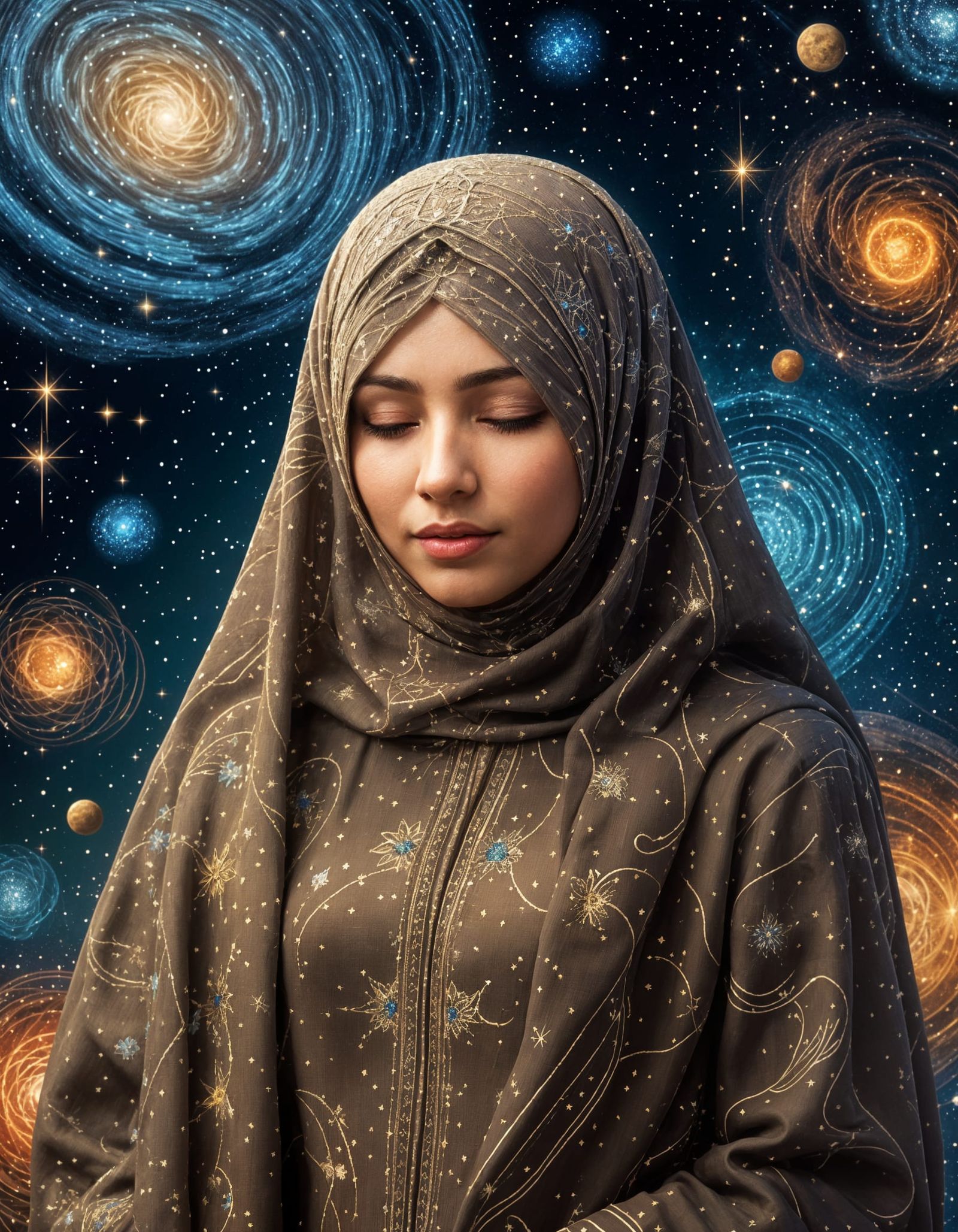 Serene Palestinian Woman in Celestial Thobe
