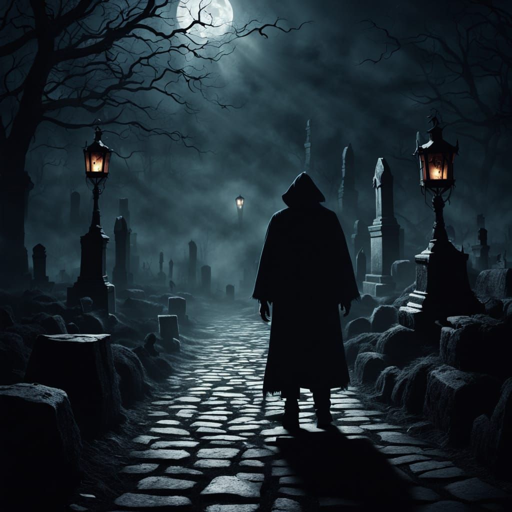 Dark Fantasy Figure Seeks Justice in Graveyard