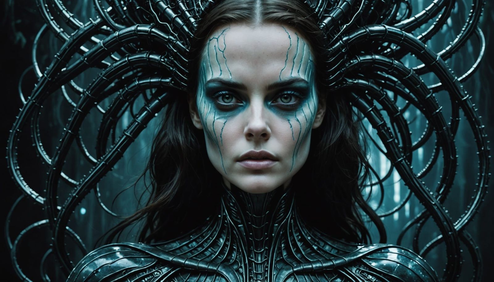 Bioluminescent Alien Queen in Biomechanical Style