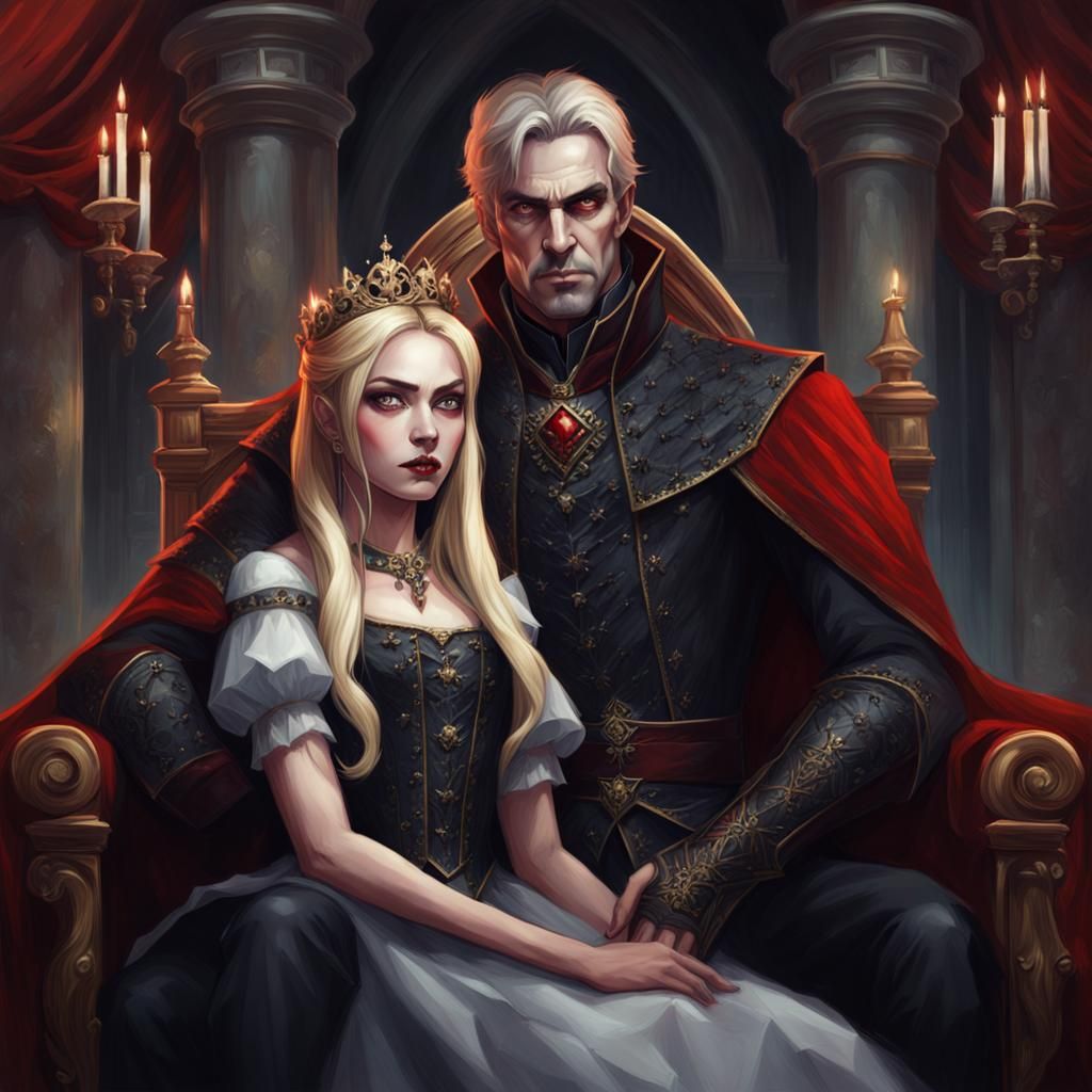 Gothic Vampire Couple Portrait in Medieval Throne Room