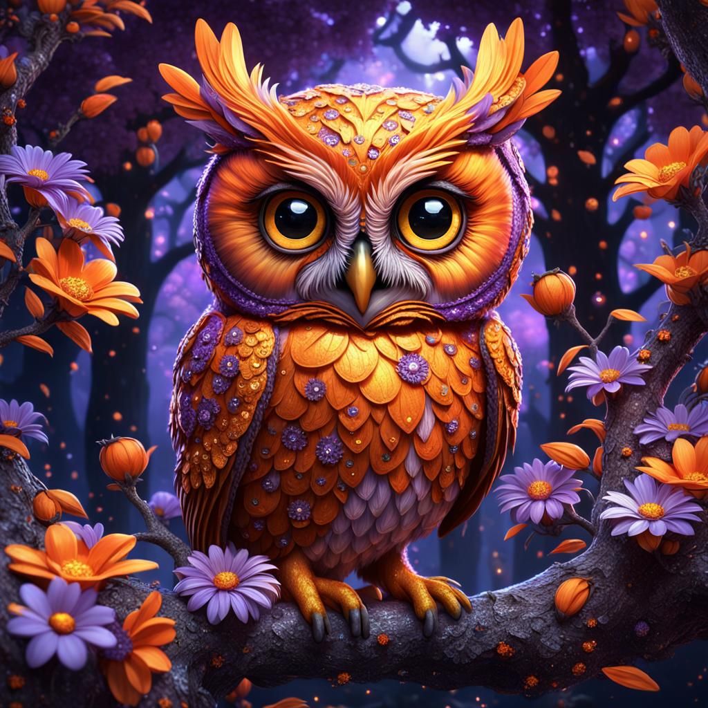 Orange Owl in Dark Fantasy Style