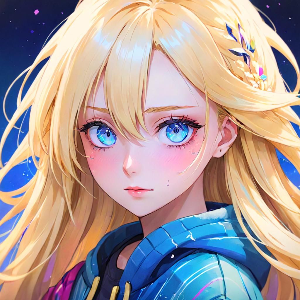Anime Portrait of Blonde Girl with Blue Eyes