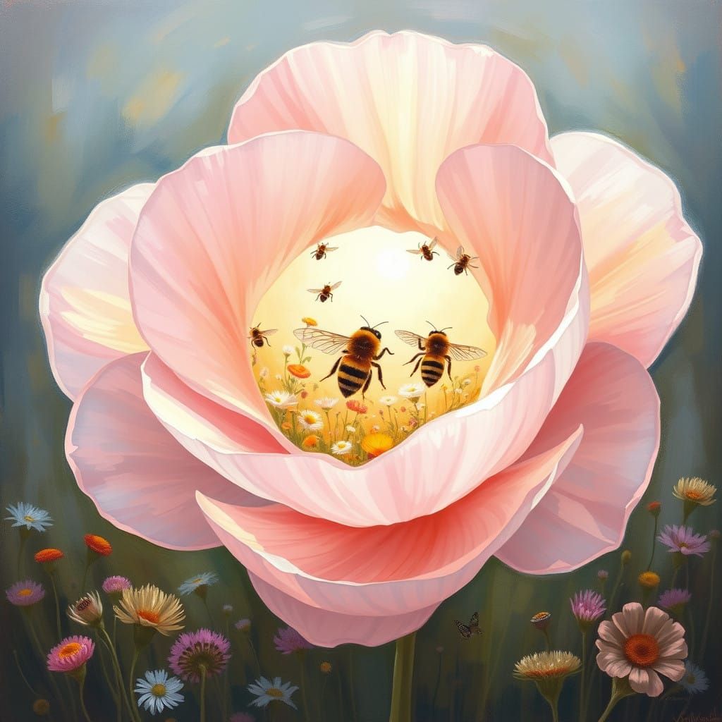 Whispering Pink Bloom in Dreamy Impressionist Landscape