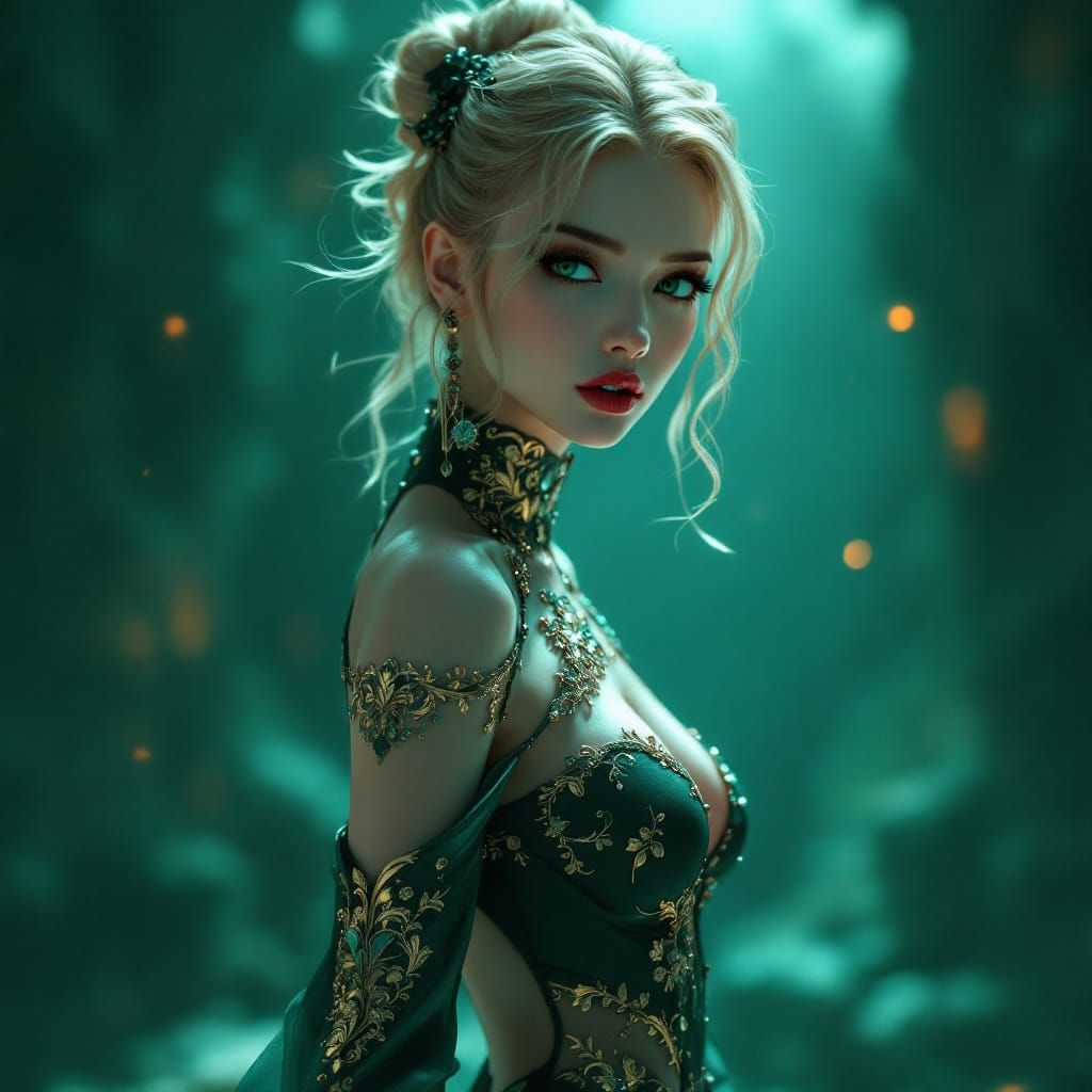 1950s Pin-Up in Hyperdetailed Digital Art Style