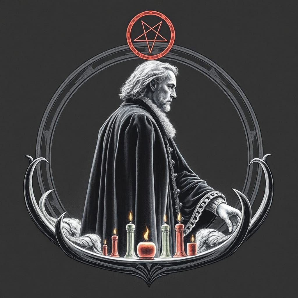 John Donne in Satanic Circle, Pencil Sketch