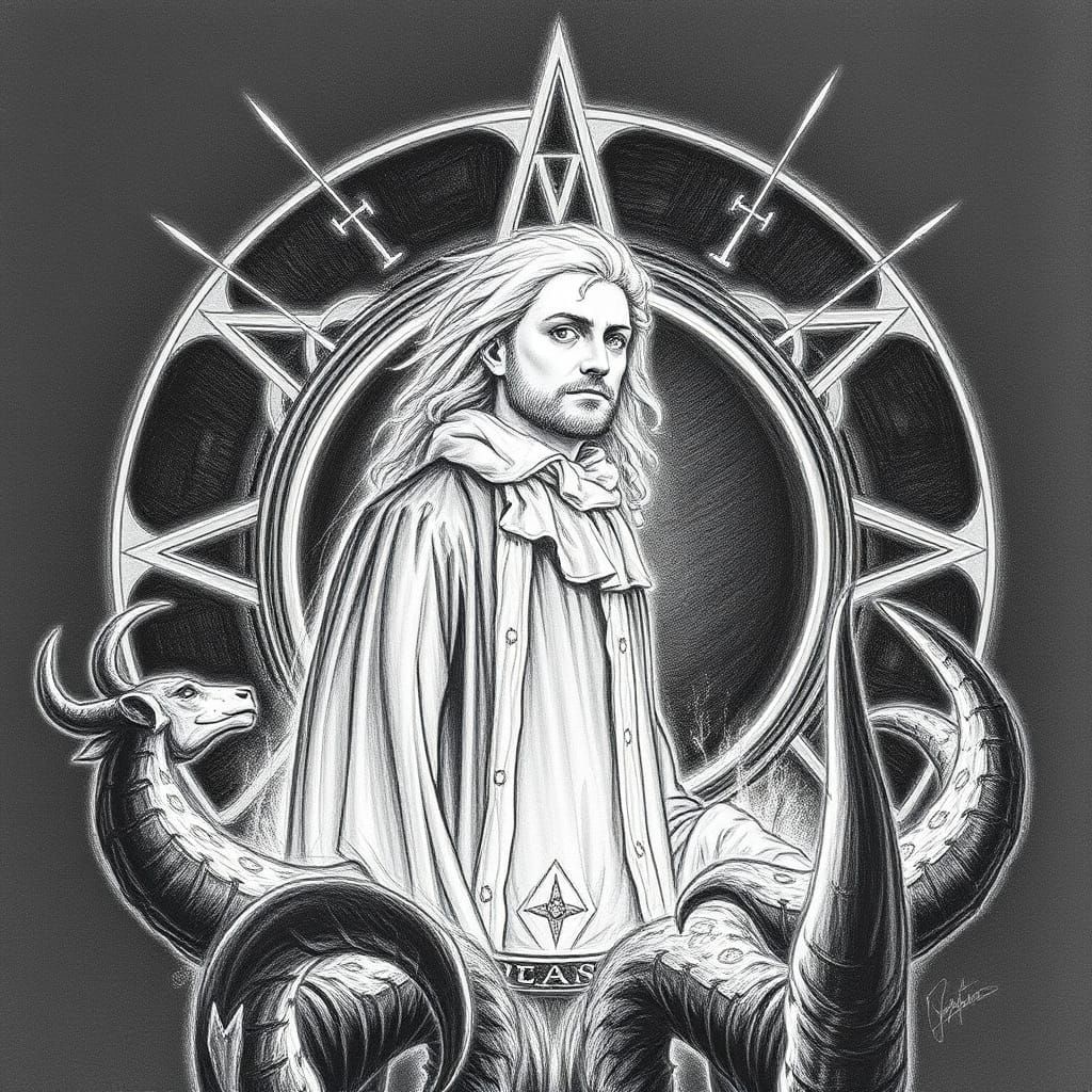 John Donne in a Satanic Summoning Circle, Pencil Sketch