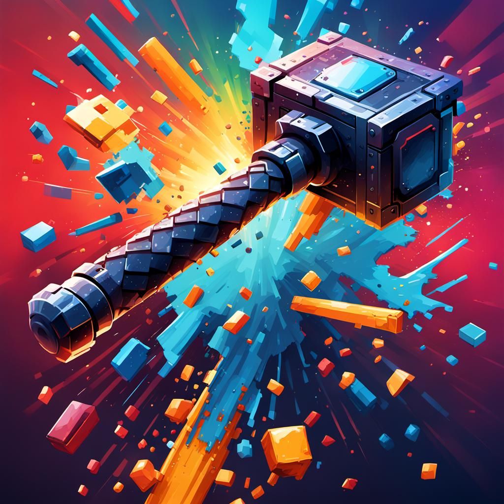 Hyperrealistic Pixelated Hammer Splash Art