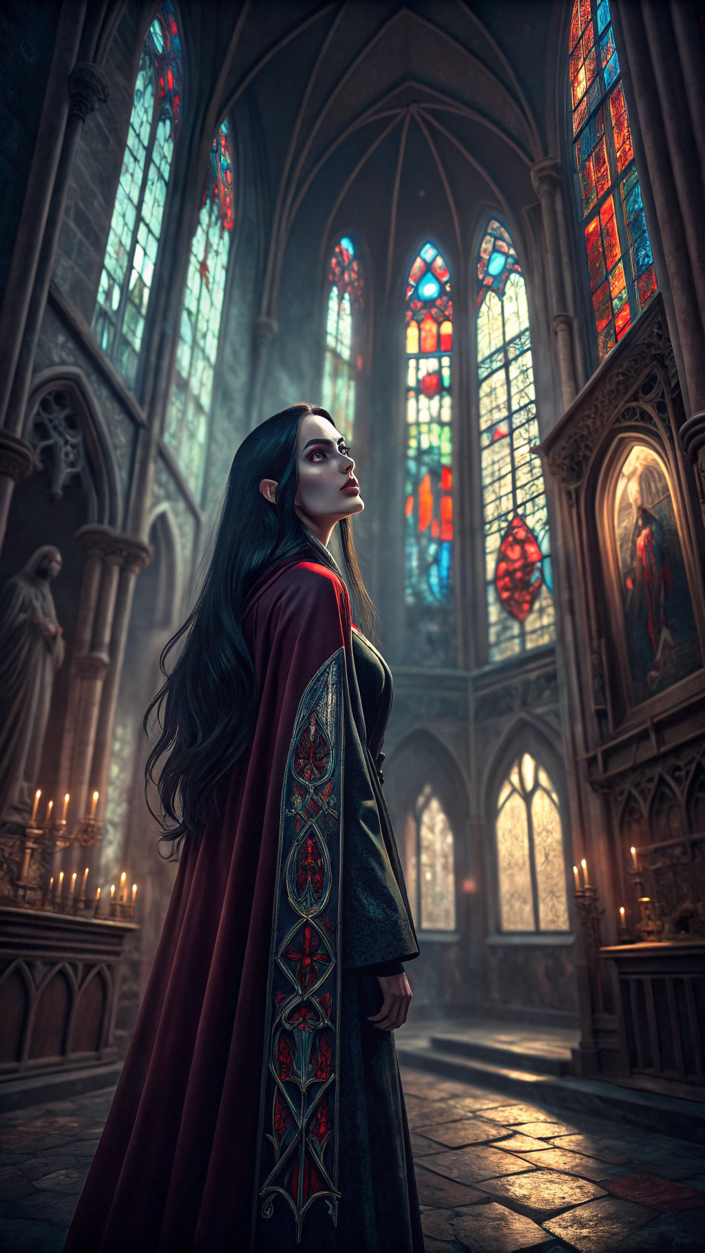 Vampiress in Old Church, Dark Fantasy Concept Art