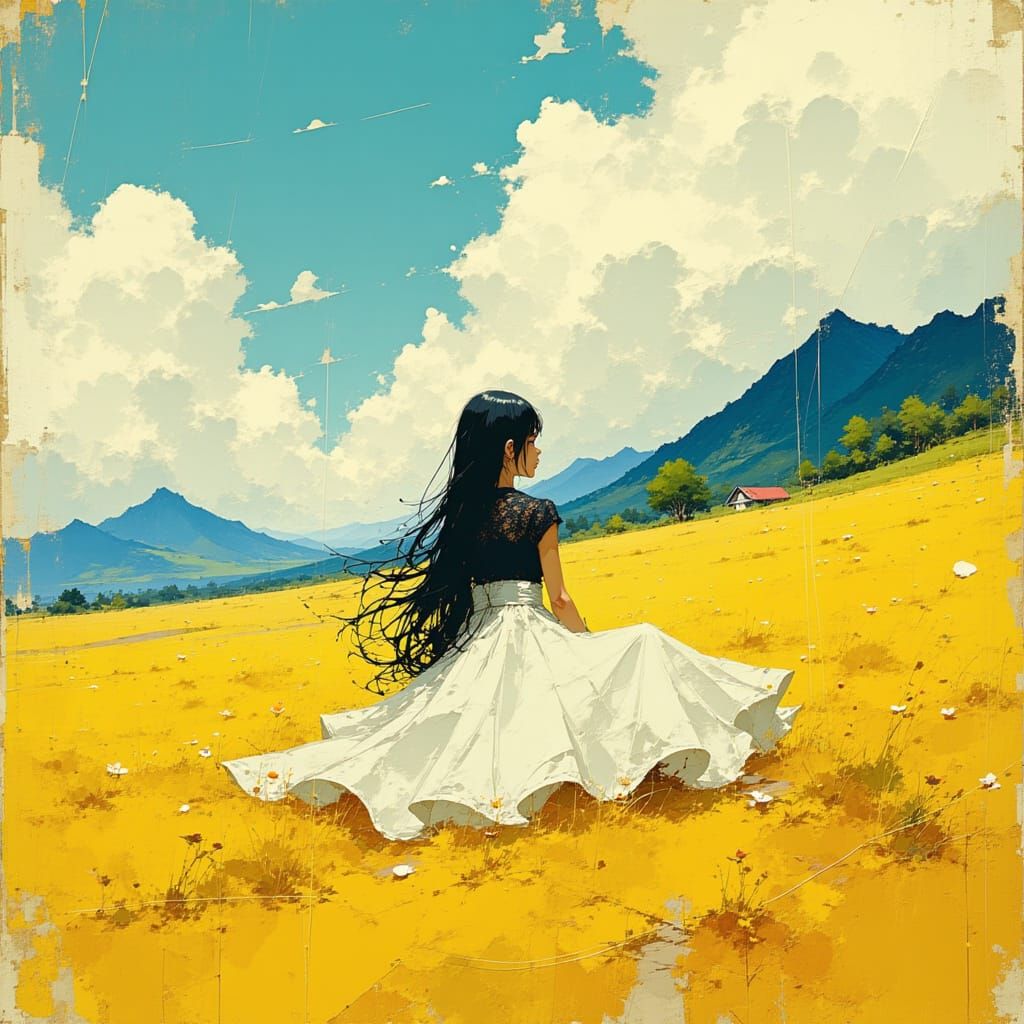 Contemplative Woman in Golden Field Illustration