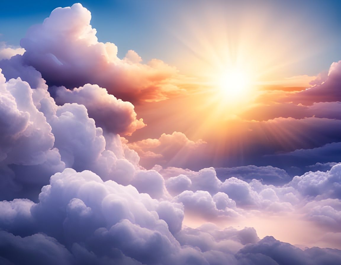 White Puffy Clouds with Heavenly Sunshine