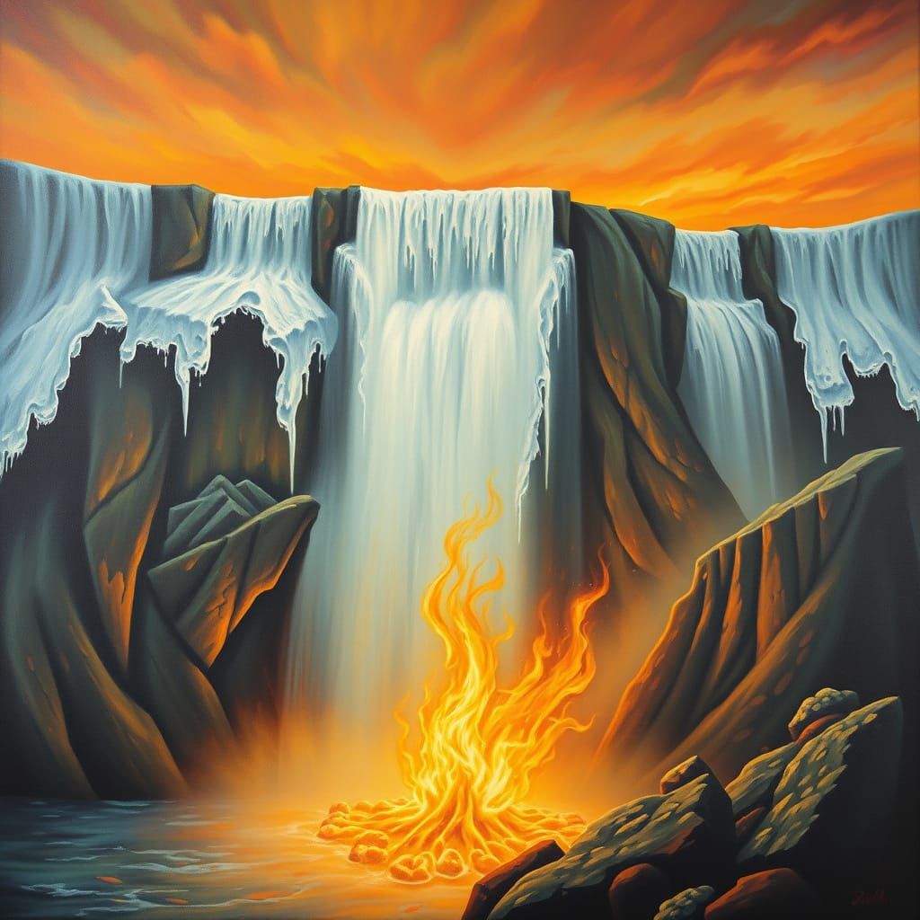 Surreal Waterfall of Burning Love with Light