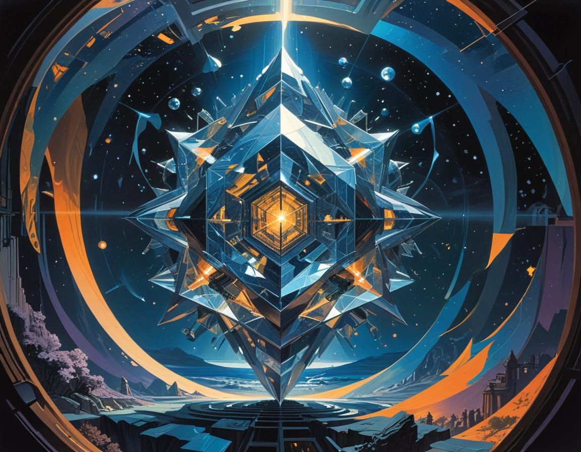 Ethereal Hyperspace Tesseract in Vibrant Prismatic Colors