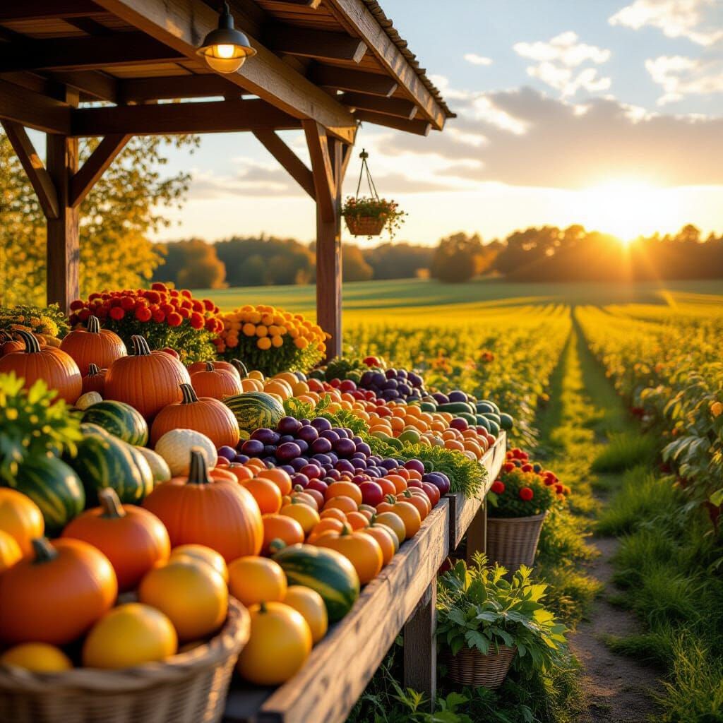 Vibrant Fall Farm Stand Overflowing with Produce