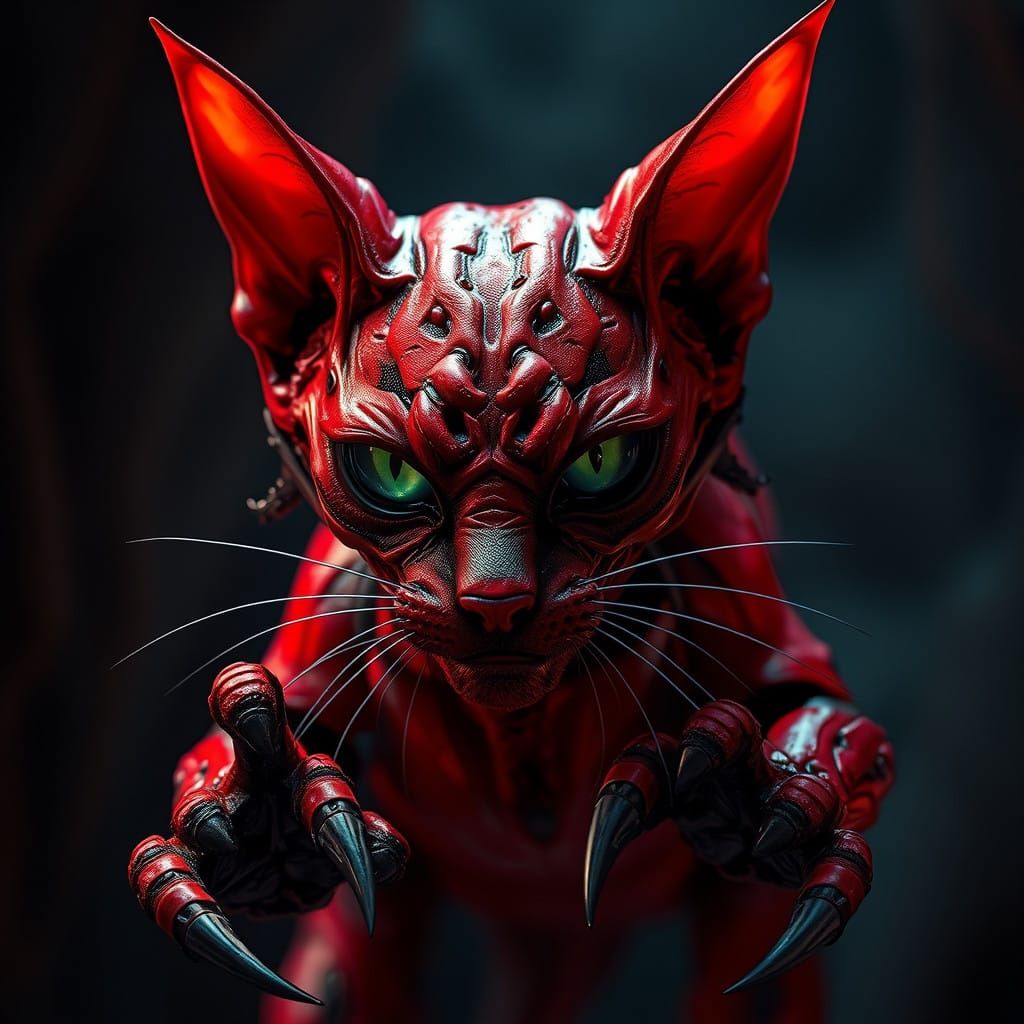 Cyberpunk Alien Feline in Dark, Mystical Biomechanics