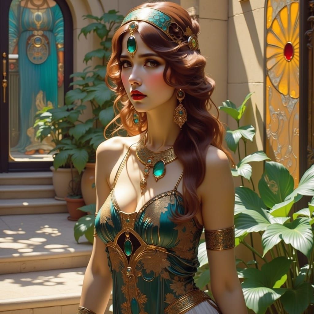 Egyptian Goddess Bastet in Modern Cairo, Art Nouveau