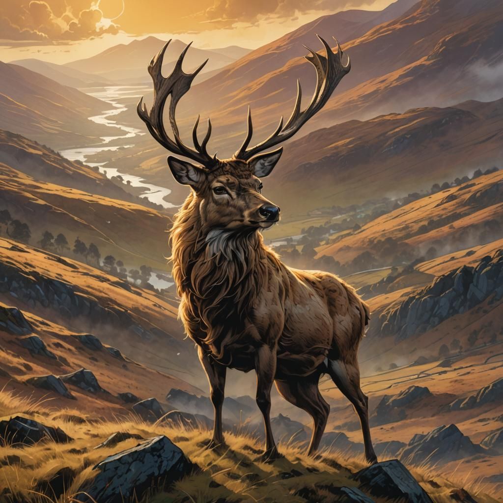 Majestic Stag in Highlands, Comic Book Art