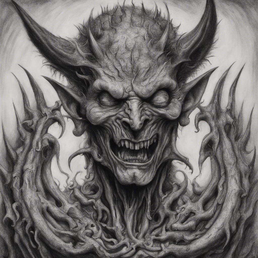 Hyperdetailed Charcoal Drawing of a Sickly Devil