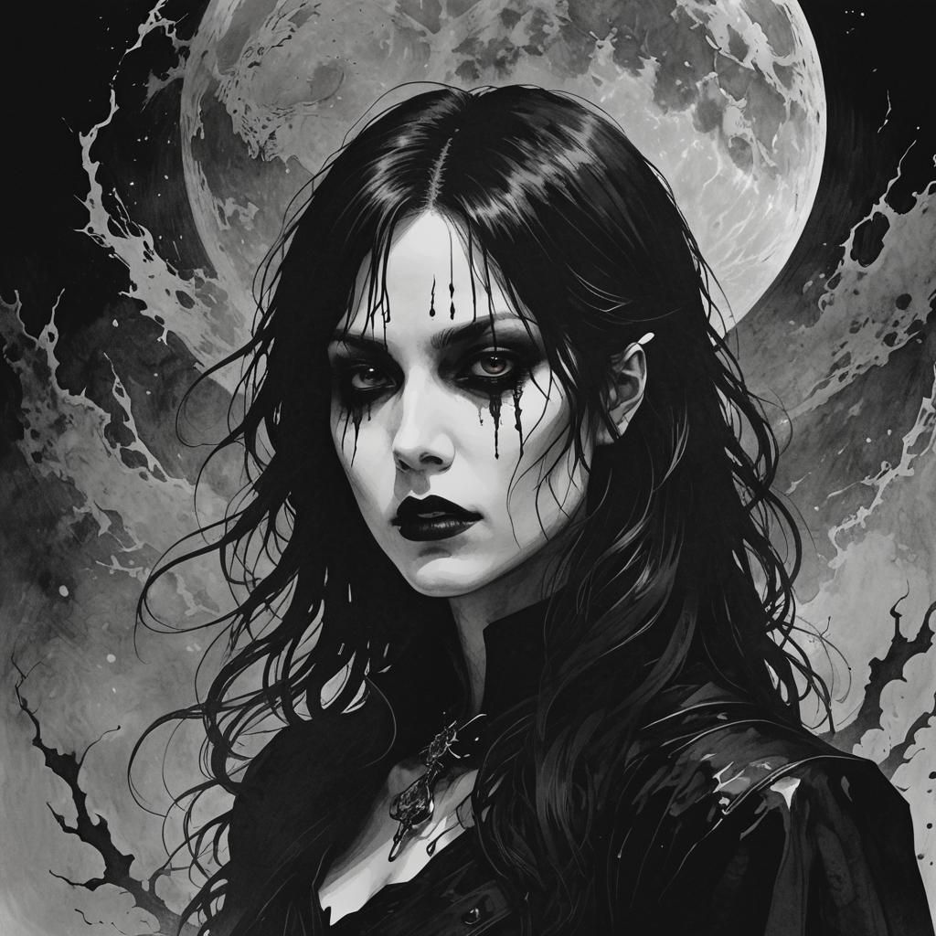 Gothic Vampire Silhouette in Black and White