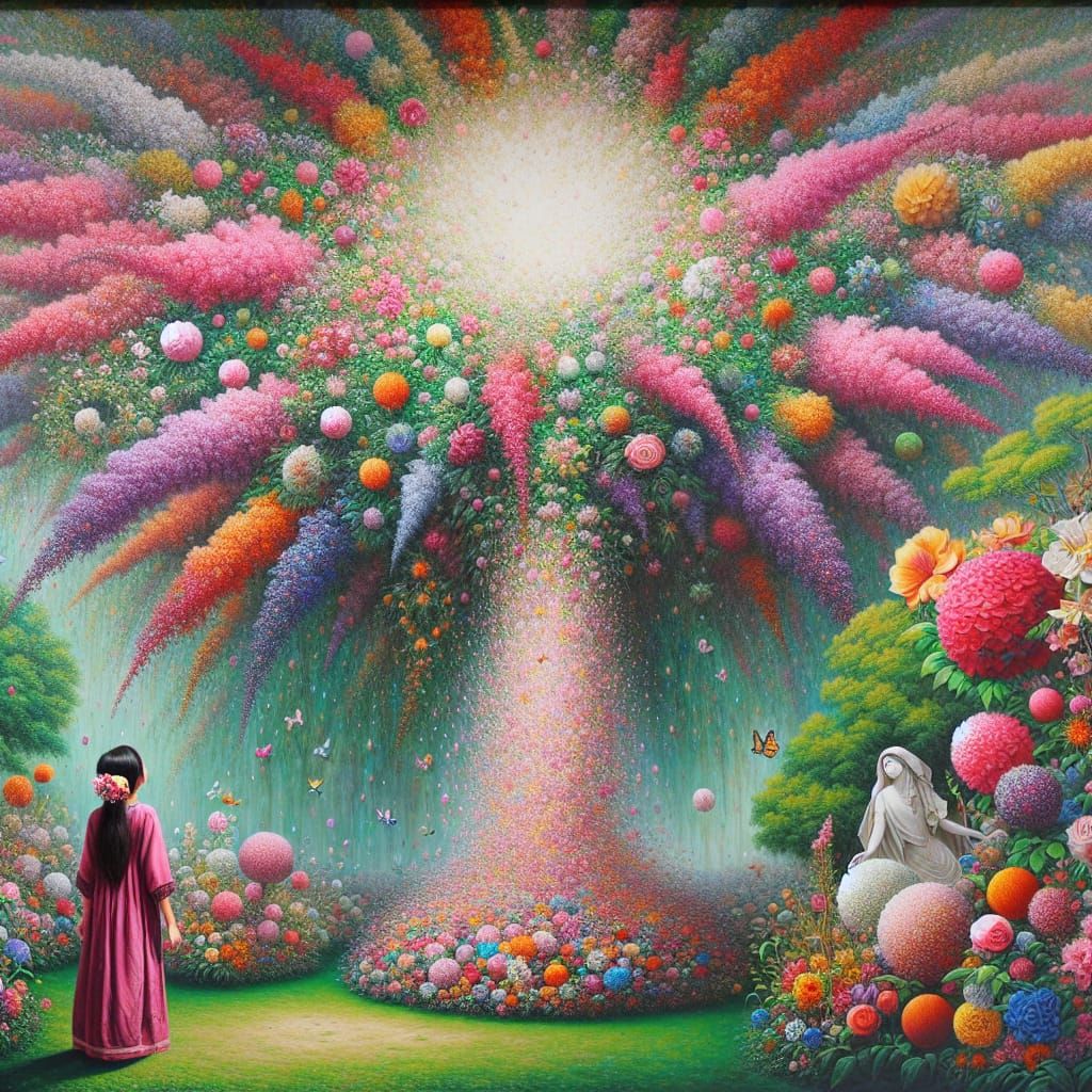 Floral Rain: A Hyperrealistic Acrylic Painting