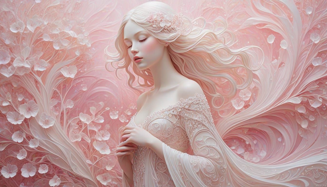 Impasto Crystal Goddess in Dreamlike Environment