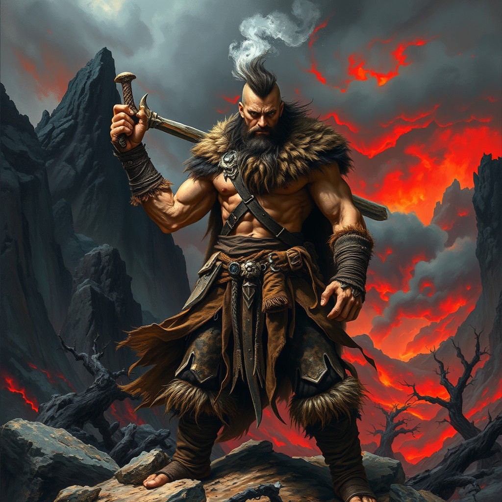 Heroic Warrior in a Ravaged Landscape