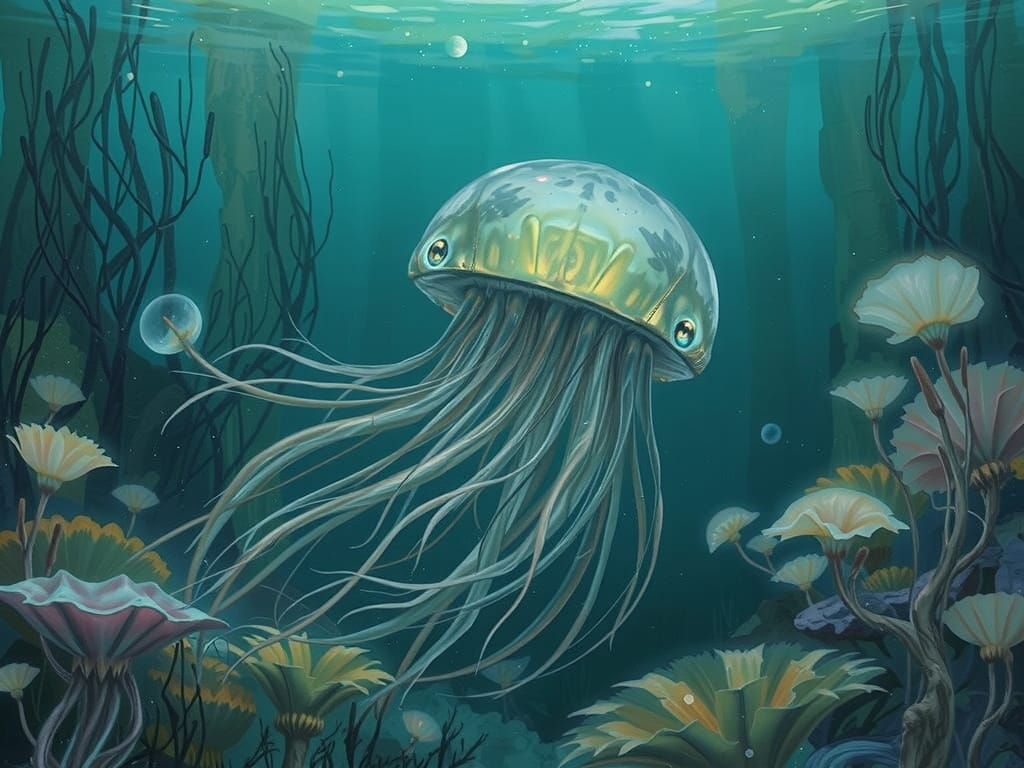 Dreamlike Aquatic Creature in Pastel Hues with Painterly Bru...