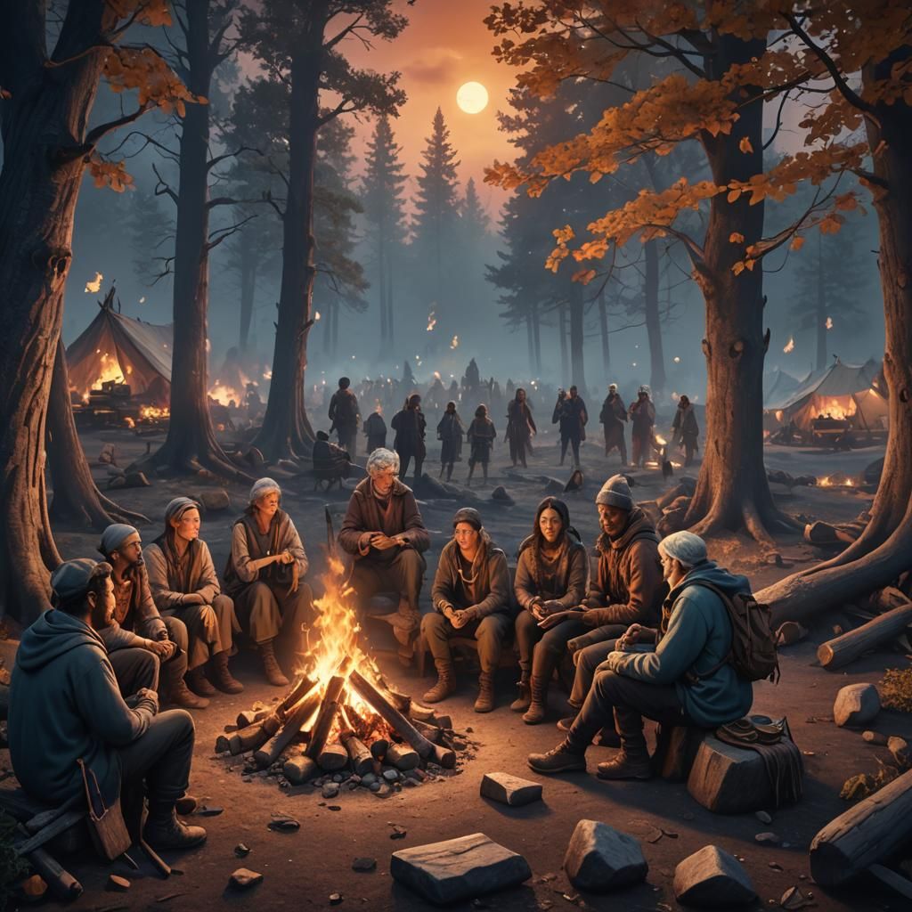 Campfire Ghost Story in Detailed Matte Painting