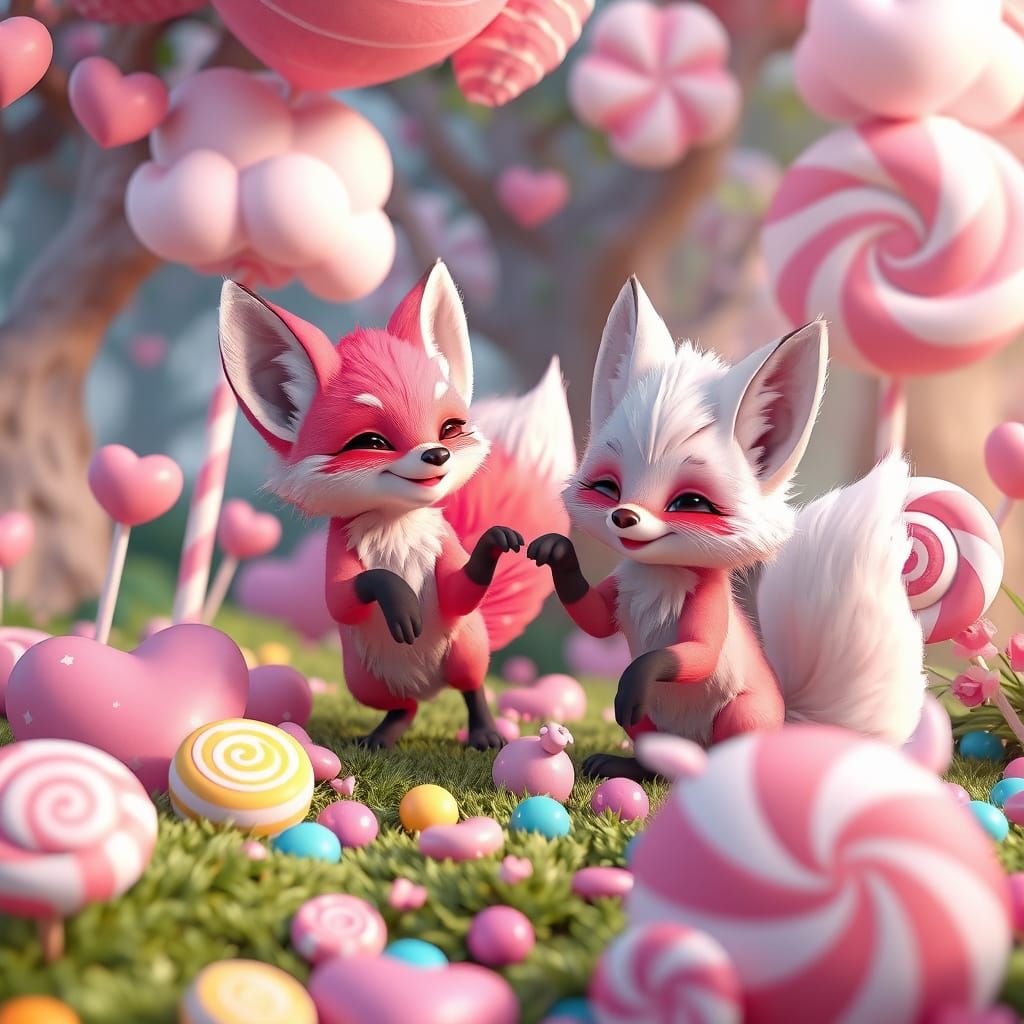 Whimsical Foxes in a Sugary Dreamscape