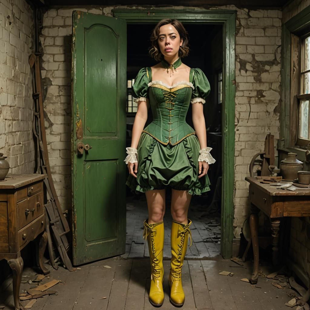 Aubrey Plaza as a Victorian Lady in a Dim Cellar