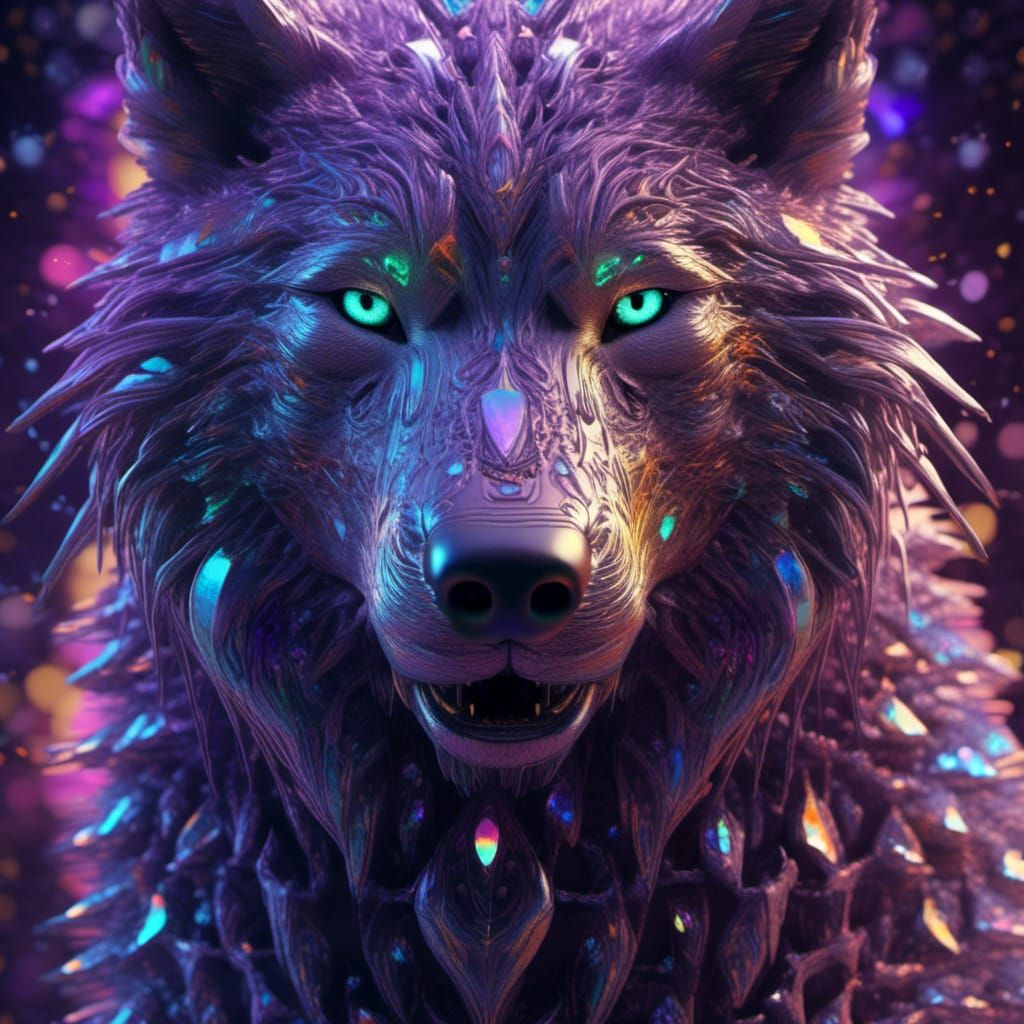 Dire Wolf with Purple Eyes in Fantasycore Style