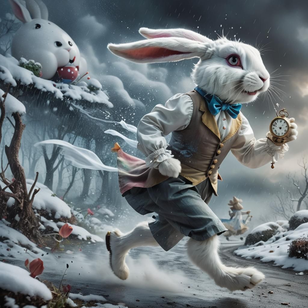 White Rabbit Races Through Smoky Wonderland