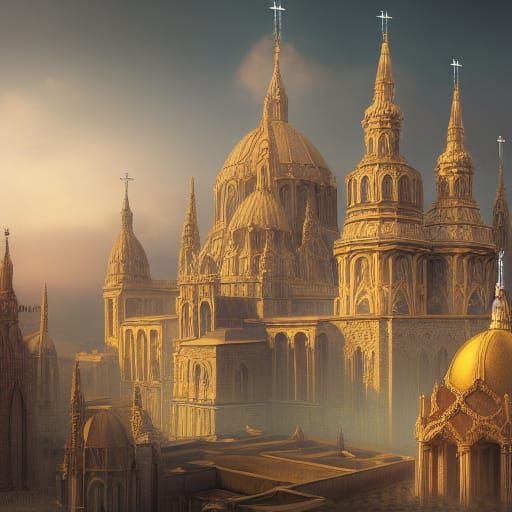 Eclectic Religious Architecture in Detailed Digital Painting