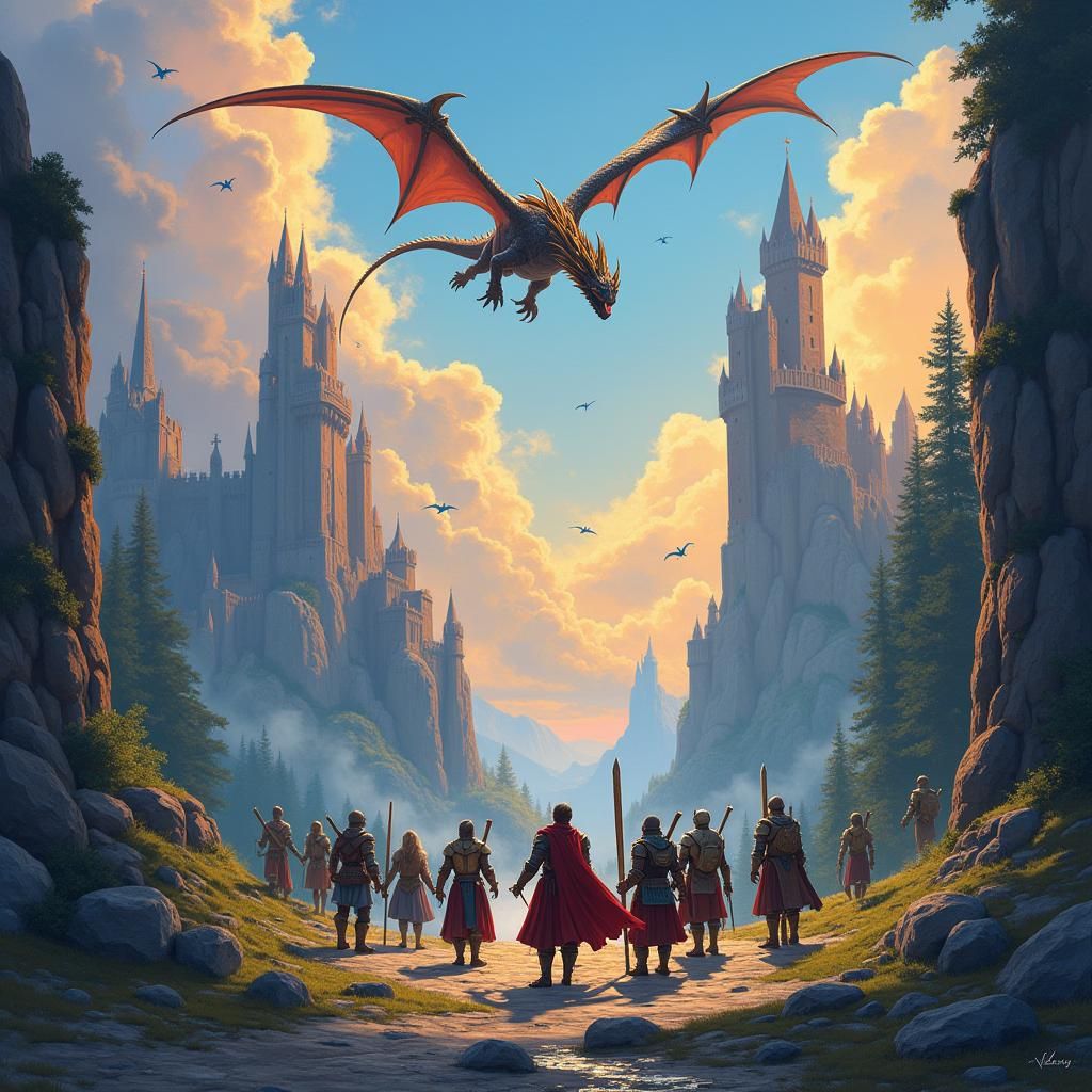 Epic Dragons and Heroes in Oil Painting Style