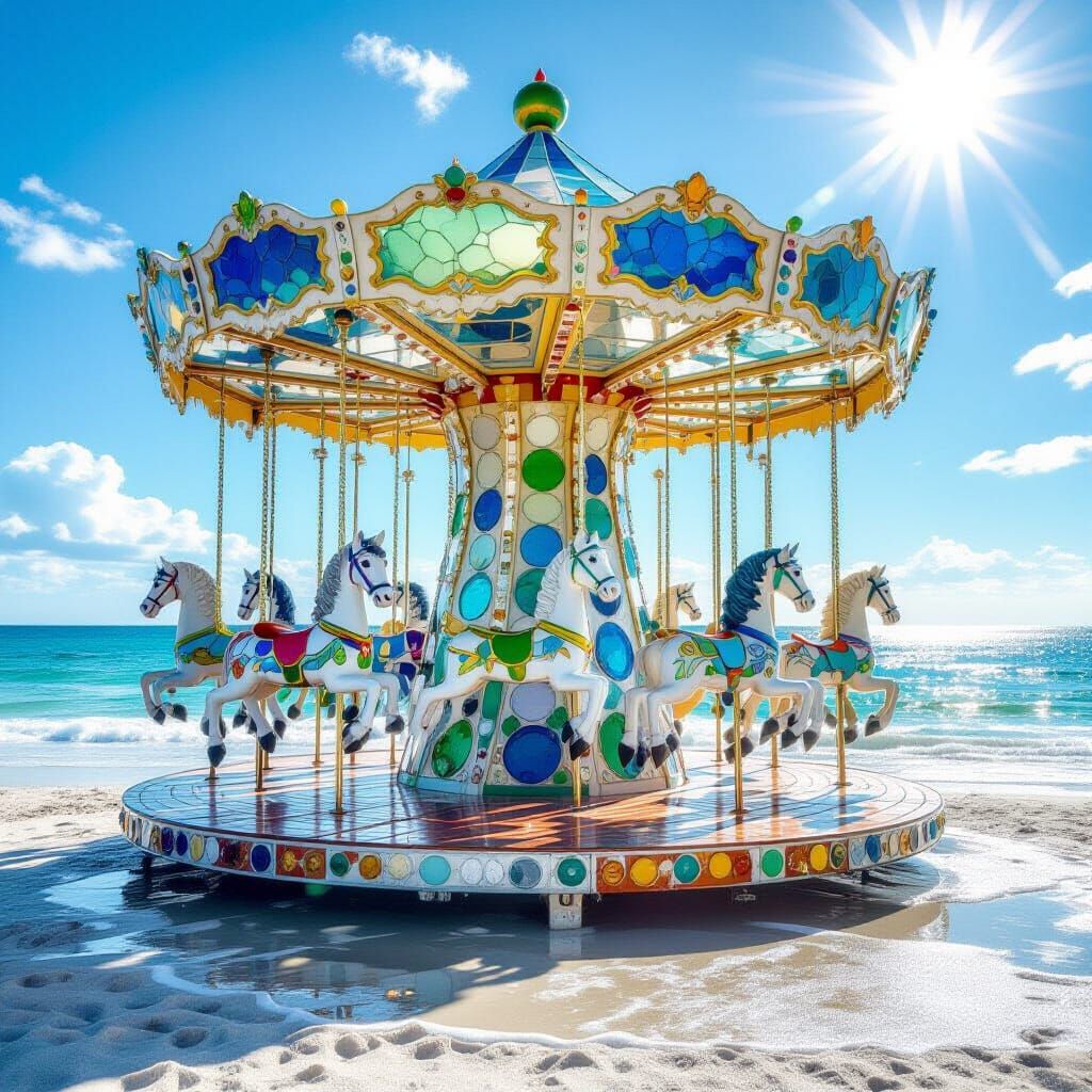 Sea Glass Carousel on Sun-Drenched Beach