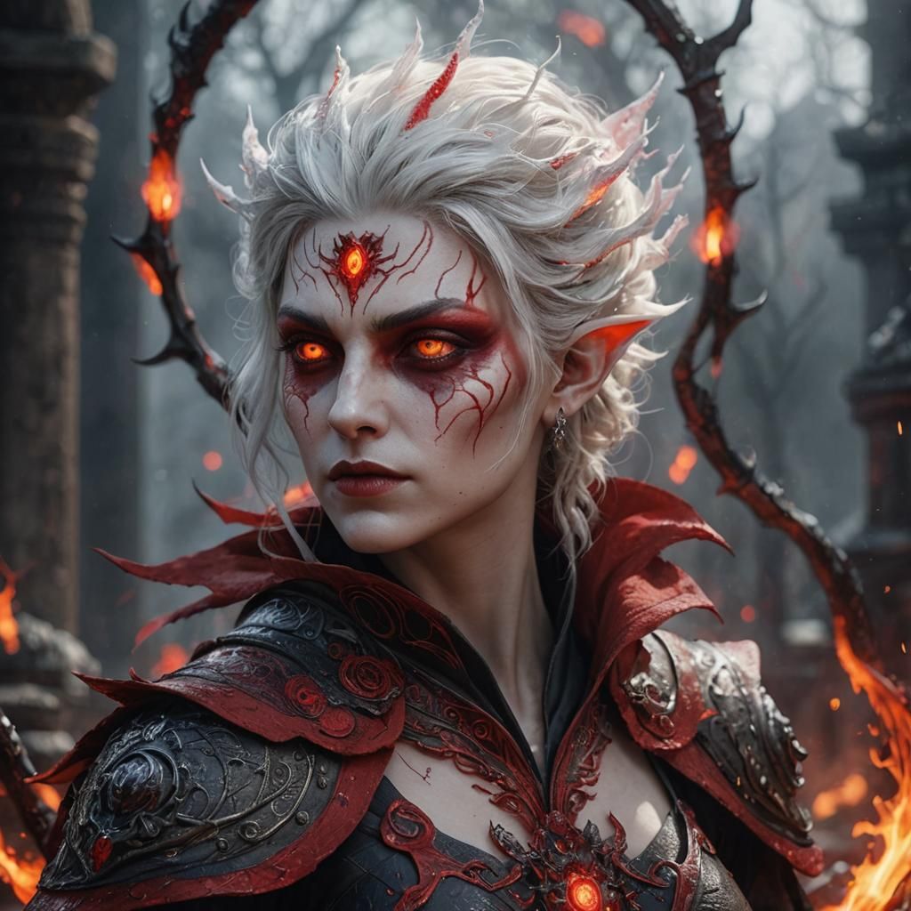 Demonic Mage with Red Eyes, Digital Art