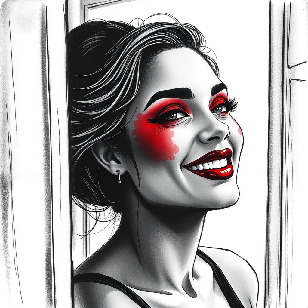 Stunning Black and White Portrait with Vibrant Red Accents