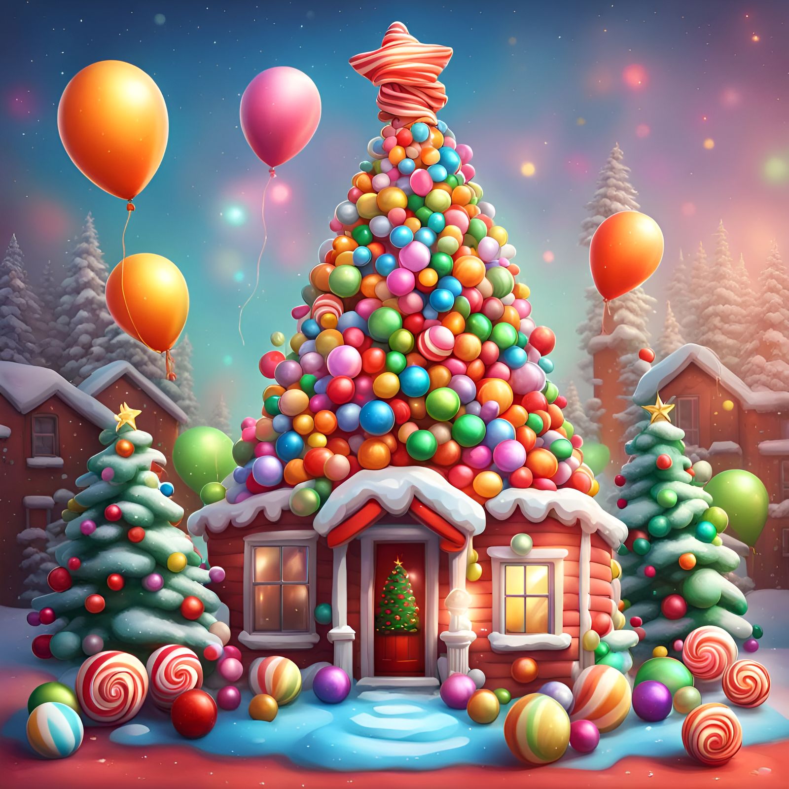 Candy Art Christmas Tree Made of Balloons