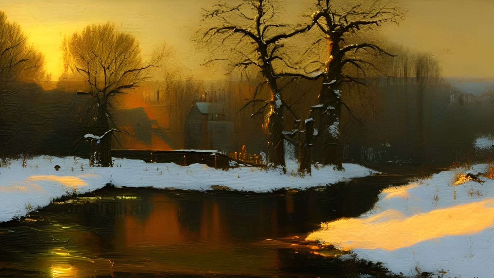Dutch Winter Landscape in Rembrandt Style