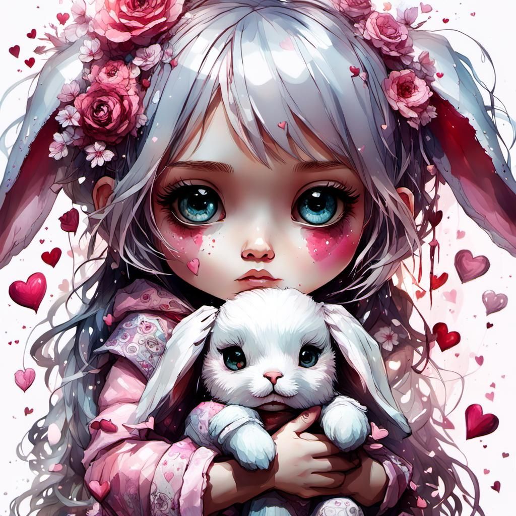 Beautiful chibi 6 year old valentine girl : extremely detail...