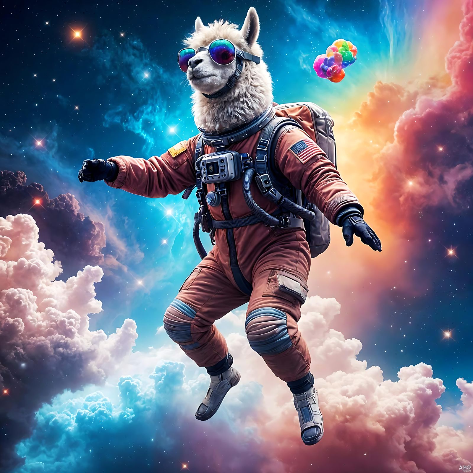 Llama Astronaut Skydiving Through Candy Nebula