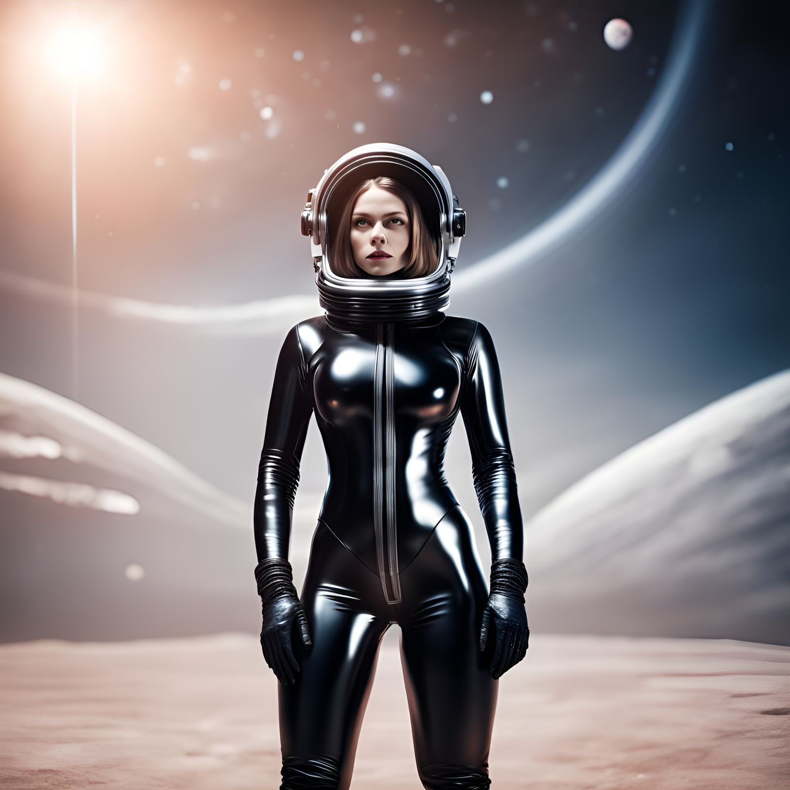 Astronaut in Latex Suit on Jupiter: Hyperrealistic HDR