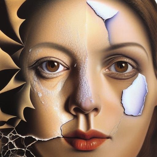 Fractal Face: Surreal Oil Painting in Hyperrealism Style
