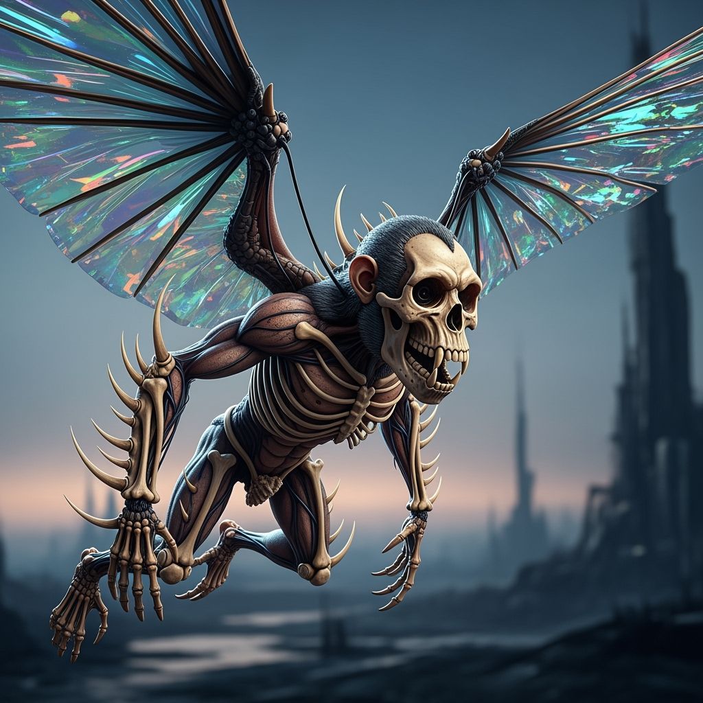 Skull-Faced Winged Monkey in Dynamic Flight