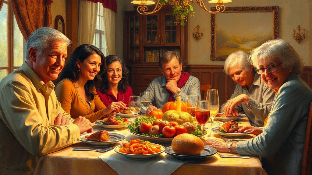 Thanksgiving Family Gathering in Impressionist Oil Painting
