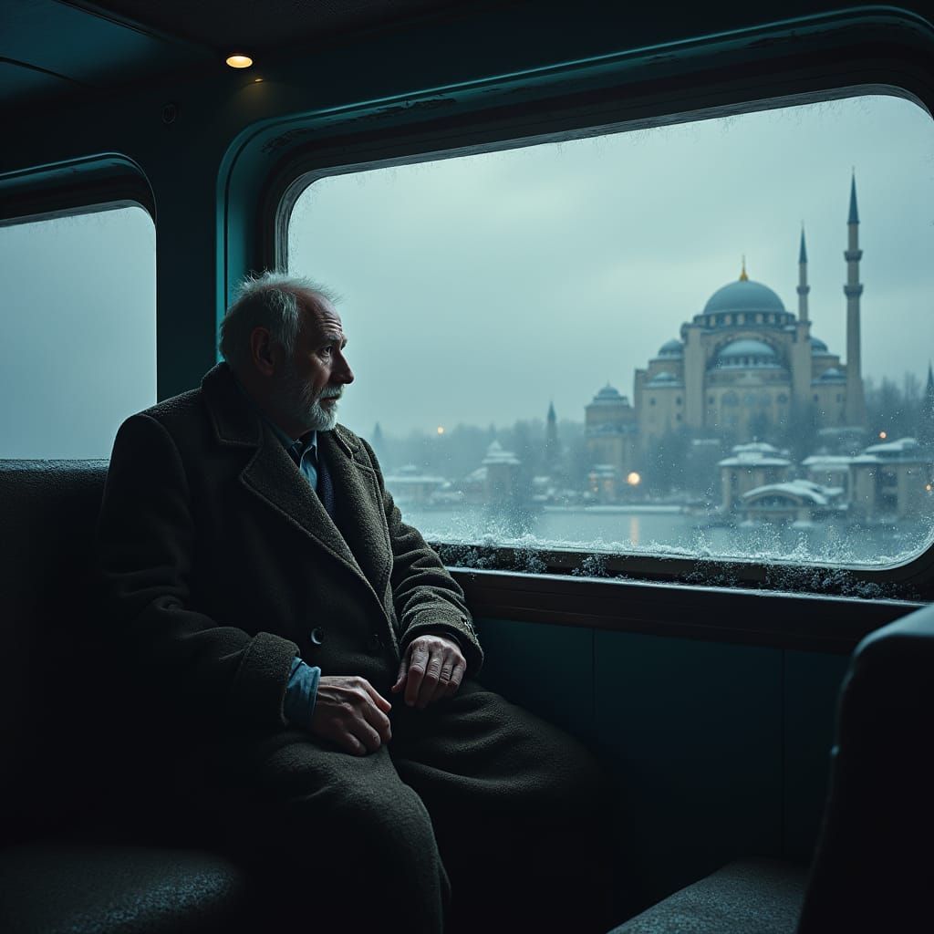 Grief-Stricken Man on a Bus in Snowy Istanbul