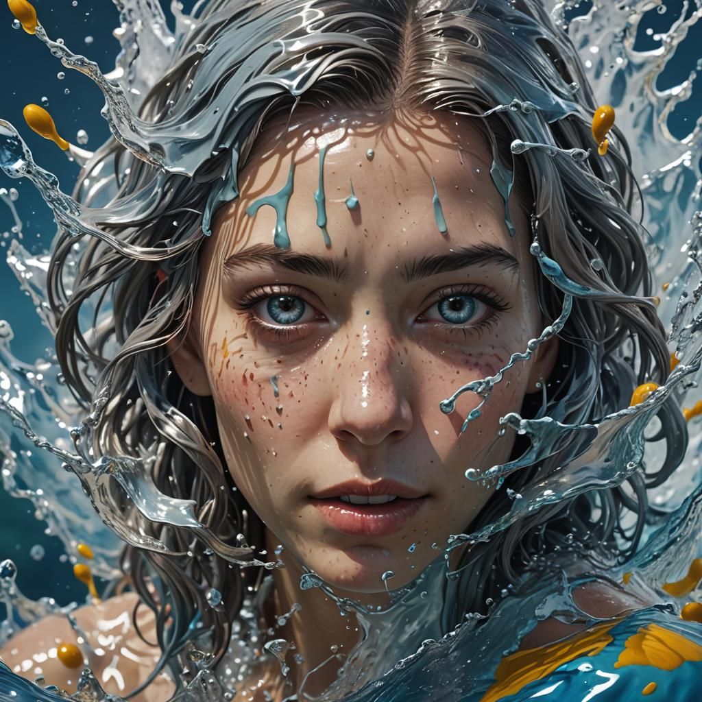 Platinum Water Goddess Emerges from the Sea: 3D Render