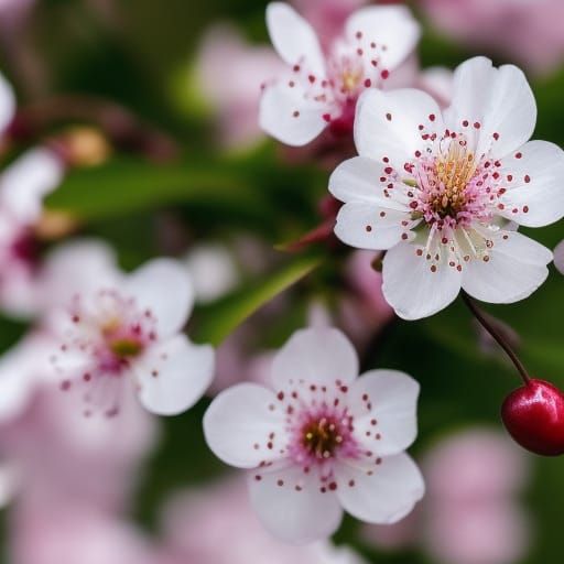 Detailed Cherry Blossoms on White, Digital Rendering