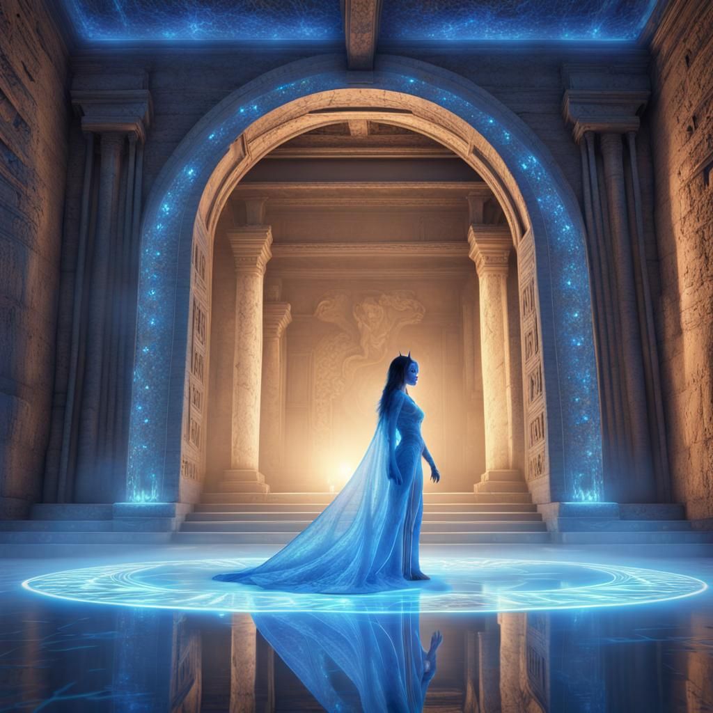 Holographic Demon Goddess in Ancient Ruins