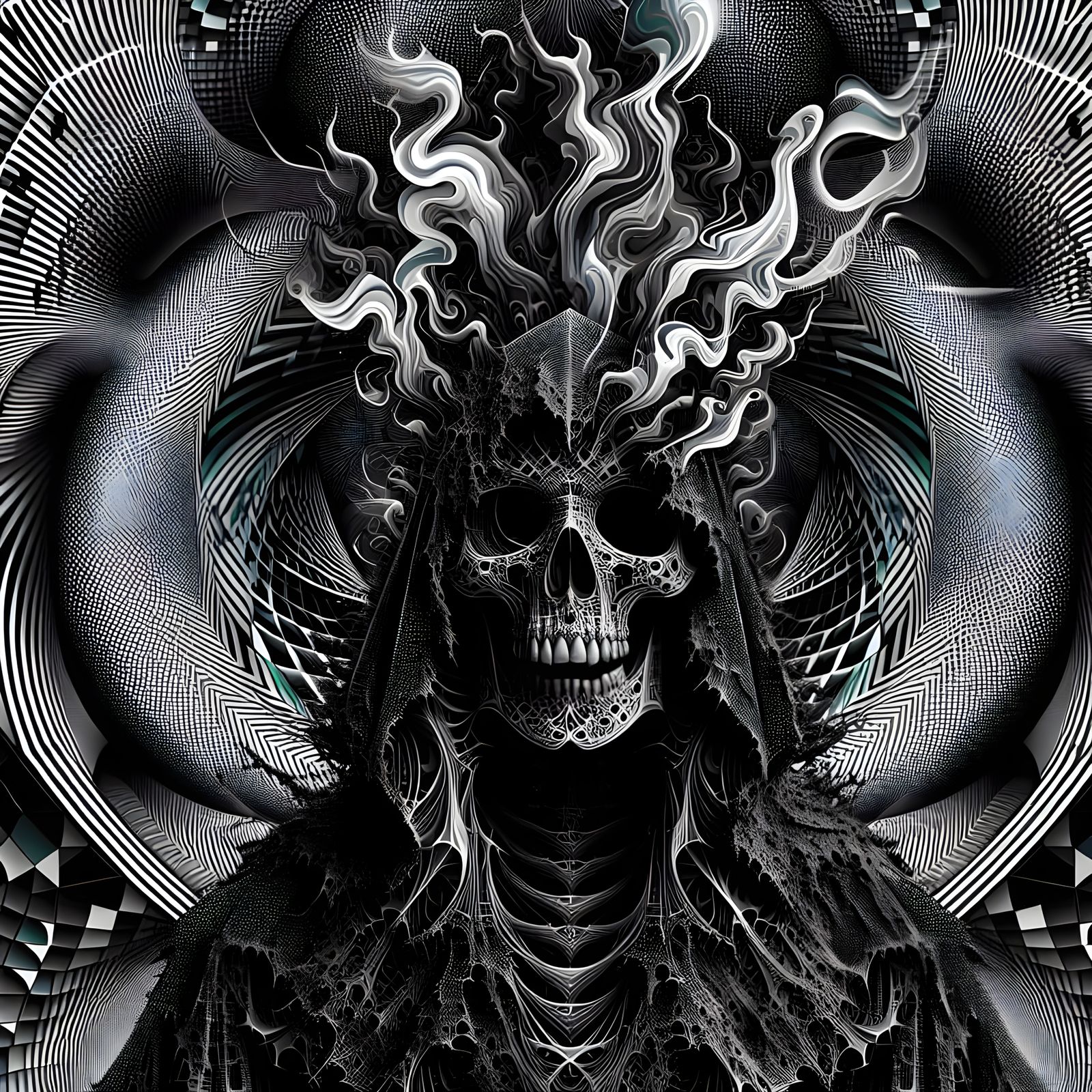 Surreal Figure Emerges from a Geometric Vortex