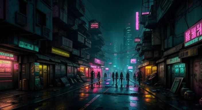 Cyberpunk Slum: Neon and Rain in Dystopia